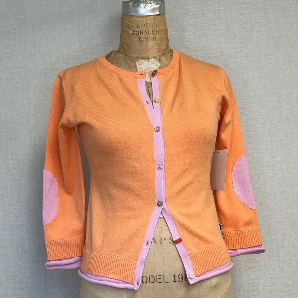 NWT Deadstock 2000s Coquette Color Blocked Elbow Patch Cardigan Sweater Large